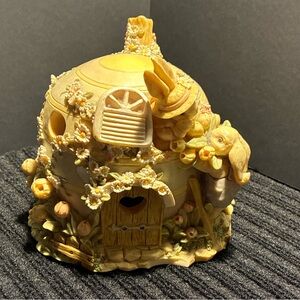 Easter Light Up Rabbit House Scene Figurine Display + Floral Fence Accents